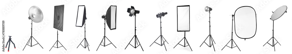 Set of professional equipment for photo studio on white background Set of professional equipment for photo studio on white background
