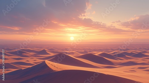 Desert landscape with sand dunes. Nature background with sandy hills photo