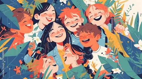 group of friends sharing laughter and camaraderie, their faces alight with joy and positivity, as they embrace life's adventures together World Children's Day