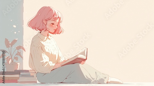 Cute girl reading a book