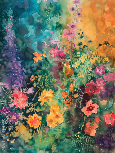 flower garden, as if painted in watercolor