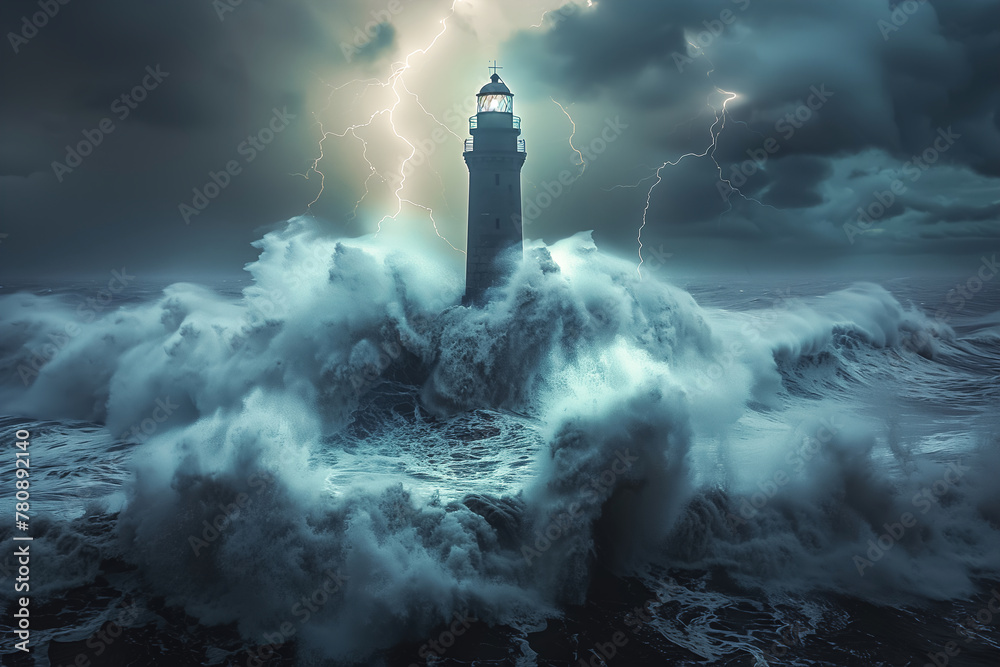 Resilient Lighthouse Battling Storm