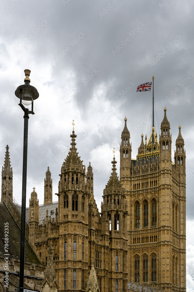 Victoria Tower of Houses of Parliament on a cloudy day, London, England Victoria Tower of Houses of Parliament on a cloudy day, London, England