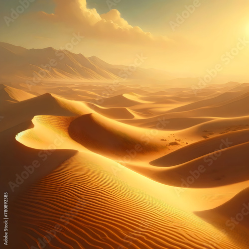 Goldenes Licht über Sanddünen - Beruhigende Wüstenlandschaft bei Sonnenuntergang
