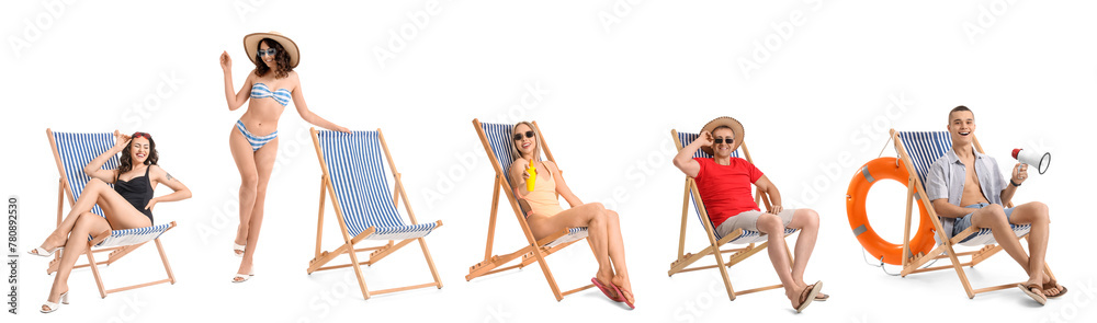© Pixel-Shot - Set of people with beach chairs on white background © Pixel-Shot - Set of people with beach chairs on white background