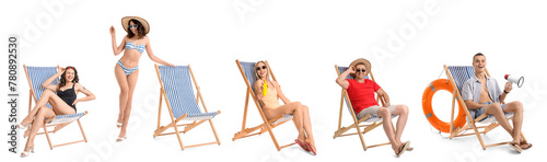 Set of people with beach ch...