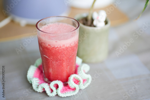 Refreshing watermelon smoothie in the glasses close-up