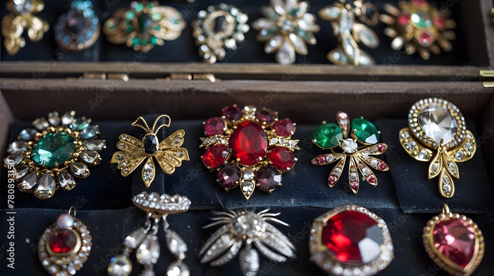 Obraz premium A collection of vintage brooches