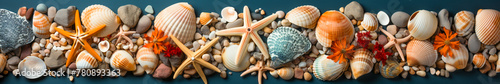 Top-Down Shot of Beach Sand, Sea Stones, and Shells photo