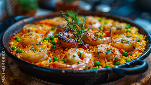 A Traditional Seafood Paella at a Seaside Tavern