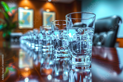 Row of Glasses on Wooden Table