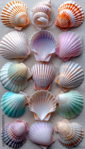 Colorful 3d seashell collection detailed close-up