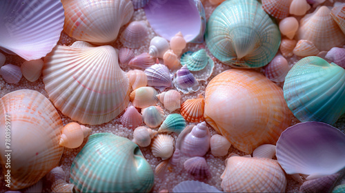 Colorful 3d seashell collection close-up