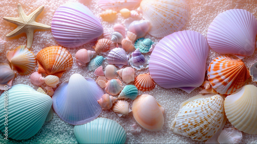 Colorful seashell collection hobbies and leisure, 3d illustration