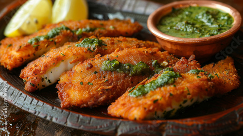 Traditional pakistani spicy fish with chutney