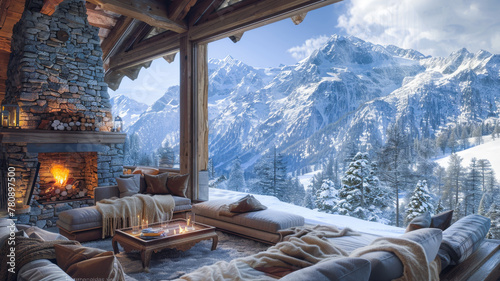 A Cozy Snow-Covered Cabin in the Swiss Alps © EwaStudio
