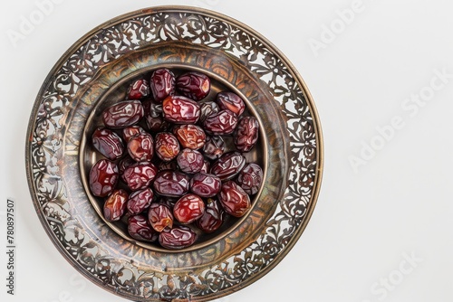 Dates on bronze plate white backdrop