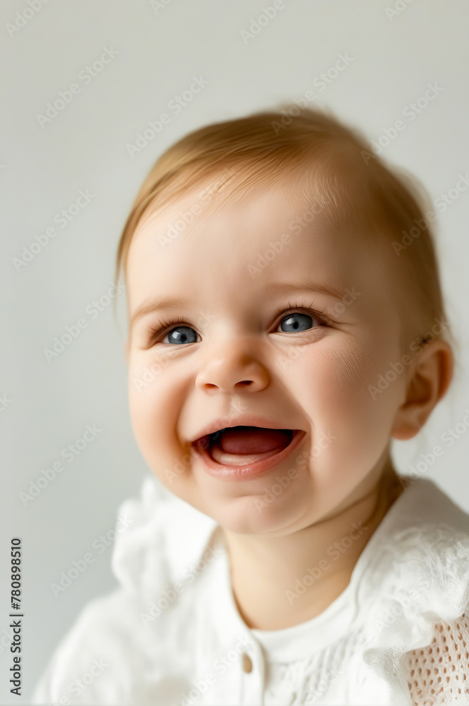 Close up of baby smiling with toothbrush in its mouth.