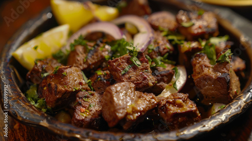 Pakistani spiced grilled meat dish close-up