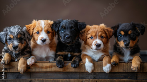 A Group of Cute Puppies. A Small Canine Family