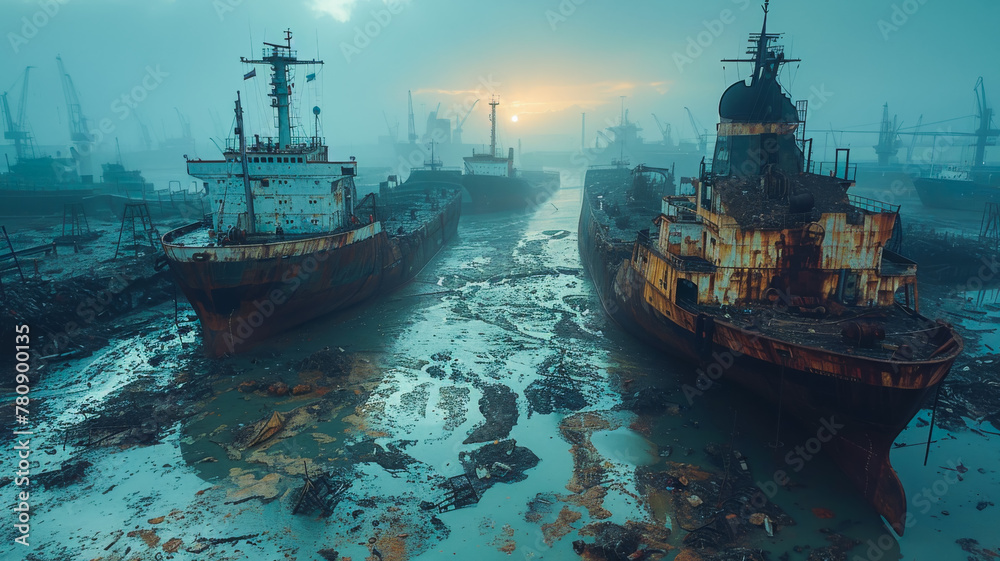 Fototapeta premium Derelict Ships on a Muddy Beach