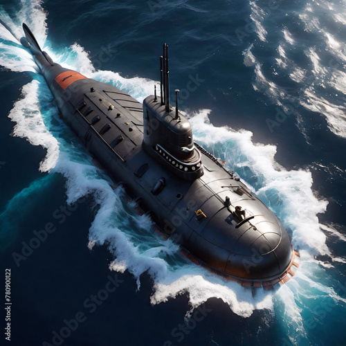 submarine emerging from the ocean, generative ai illustration