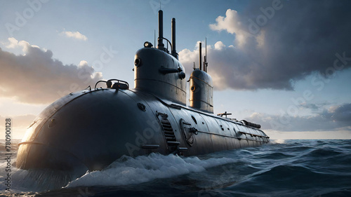 submarine emerging from the ocean, generative ai illustration