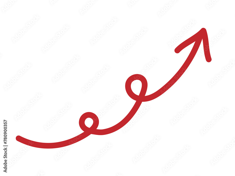 Red curve arrow pointing up. Doodle style arrow Red curve arrow pointing up. Doodle style arrow