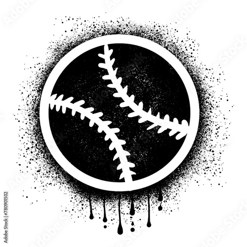Softball ball graffiti drawn with black spray paint