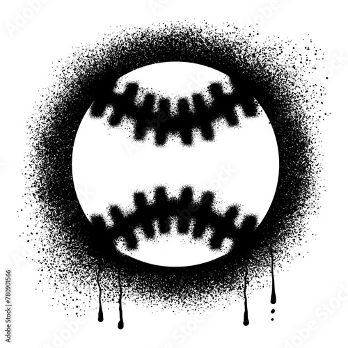 Softball ball graffiti drawn with black spray paint