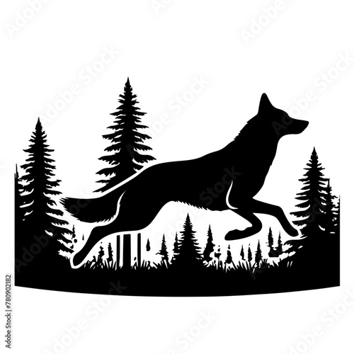 minimalist Wild Dog run on the forest vector black color silhouette  Black color silhouette  isolated white background  22 