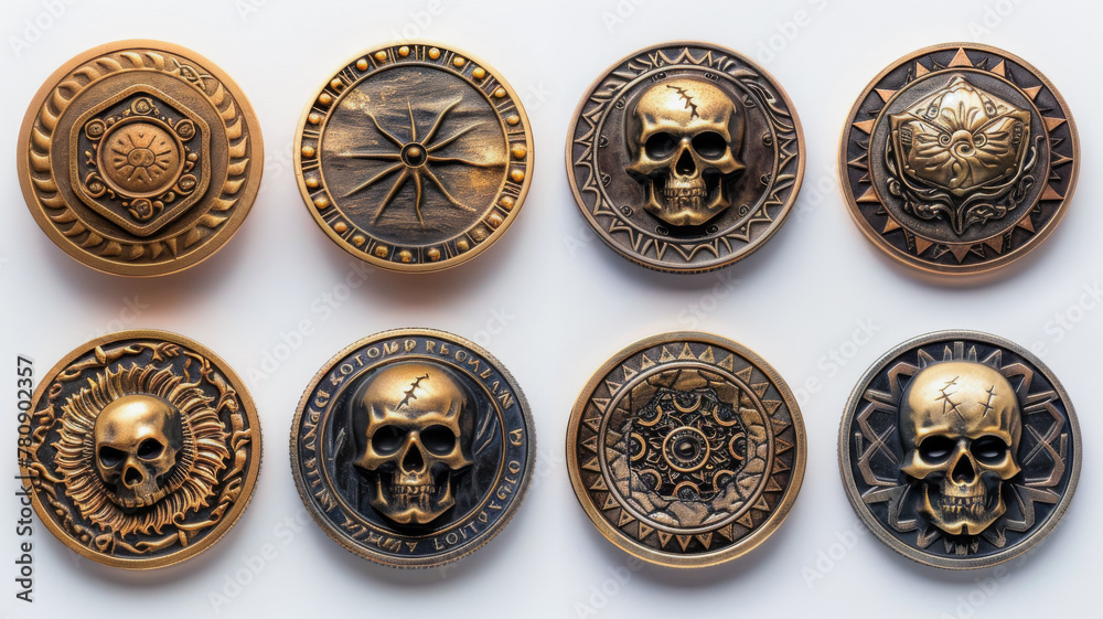 Set of Gold Coins with Monster and Skull Designs Set of Gold Coins with Monster and Skull Designs