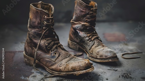 A pair of well-worn leather boots