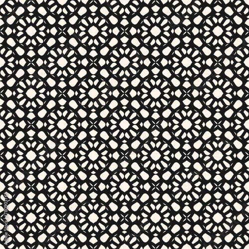Vector monochrome mosaic seamless pattern. Black and white ornamental texture, islamic art style. Abstract elegant background. Geometric ornament with floral grid, lattice, mesh, net. Repeated design