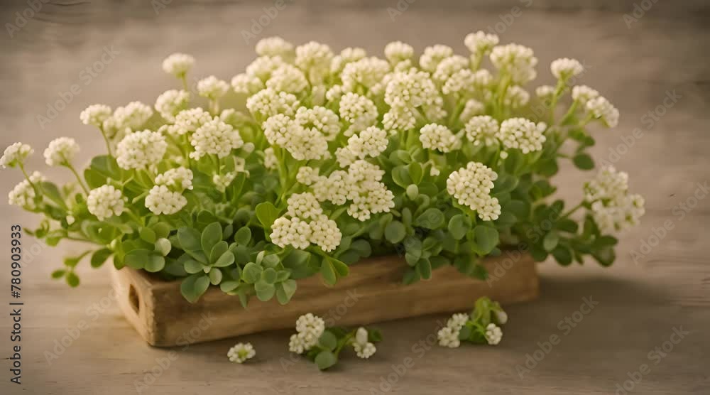 Alyssum honey plant with white flowers close-up Slow motion vertical format Alyssum honey plant with white flowers close-up Slow motion vertical format