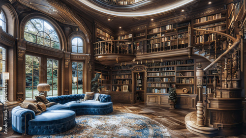 Inside a Multi-Story Library of Antique Collections photo