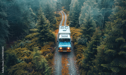 A motorhome parked in the nature photo
