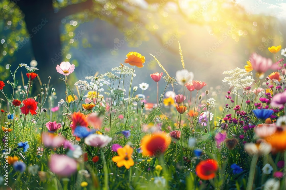 Beautiful meadow full of spring flowers