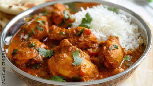 Traditional pakistani chicken curry with rice