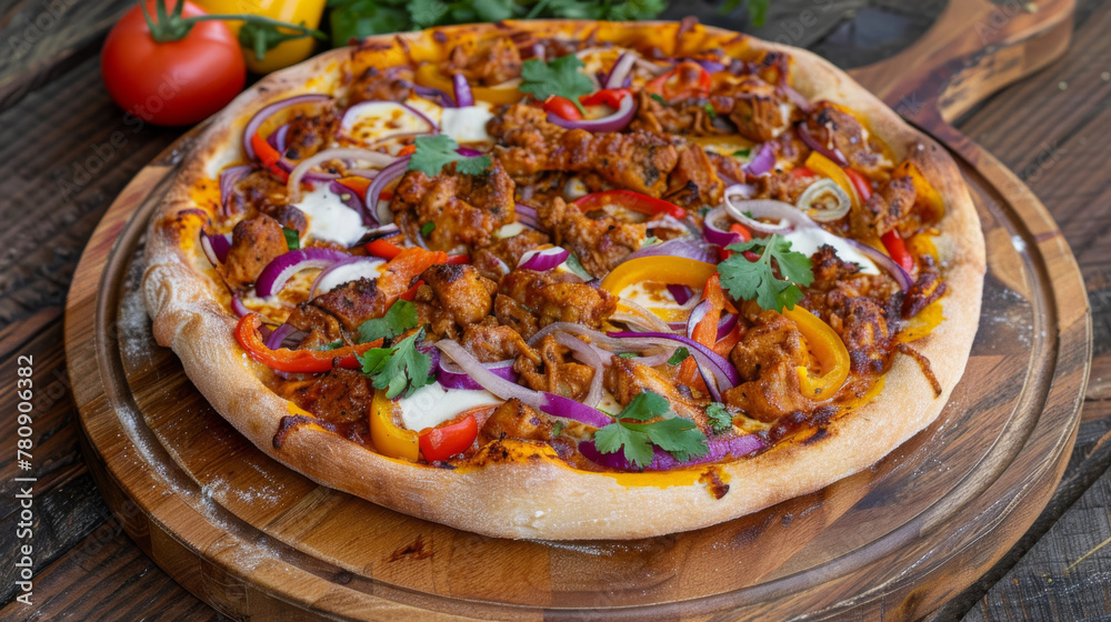 Spicy pakistani tandoori chicken pizza