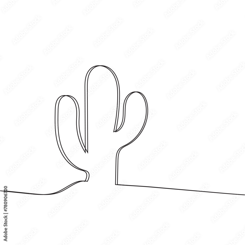 Obraz premium Hand drawn cactus plants in a cartoon style including agave, aloe vera and cacti in pots. Line art with no fill. Used in web , templates . Isolated on white background&nbsp;in&nbsp;eps&nbsp;10.