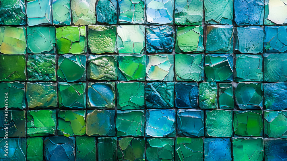 Random Mosaic Tiles in Green, Blue, and White