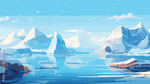 Arctic landscape with iceberg in ocean or sea. Cart