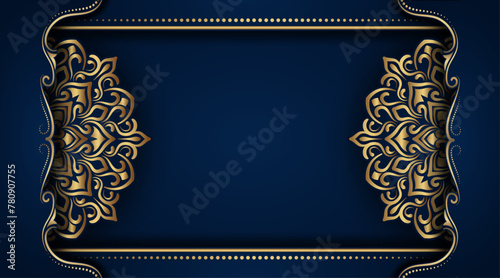 Dark blue ornamental background, with gold mandala decoration