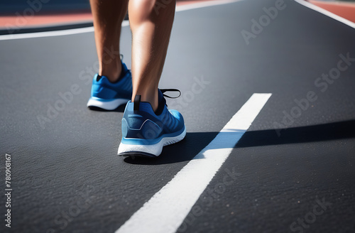 Close-up of male legs in running shoes on asphalt jogging, workout, rucking