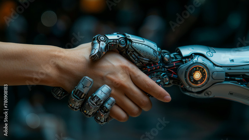 Human Hand Shaking Robotic Hand © EwaStudio