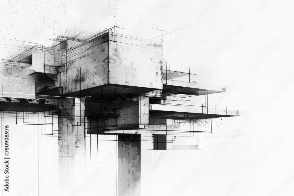 Abstract Architectural Drawing: Exploring Form and Space with Light and Shadows