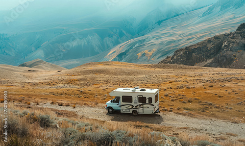 A motorhome parked in the nature