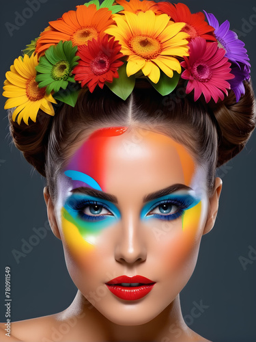 portrait of a girl with art makeup with flowers