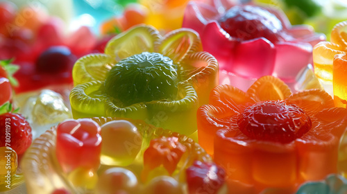 Zbliżenie na pełne słodyczy, owocowe żelki photo